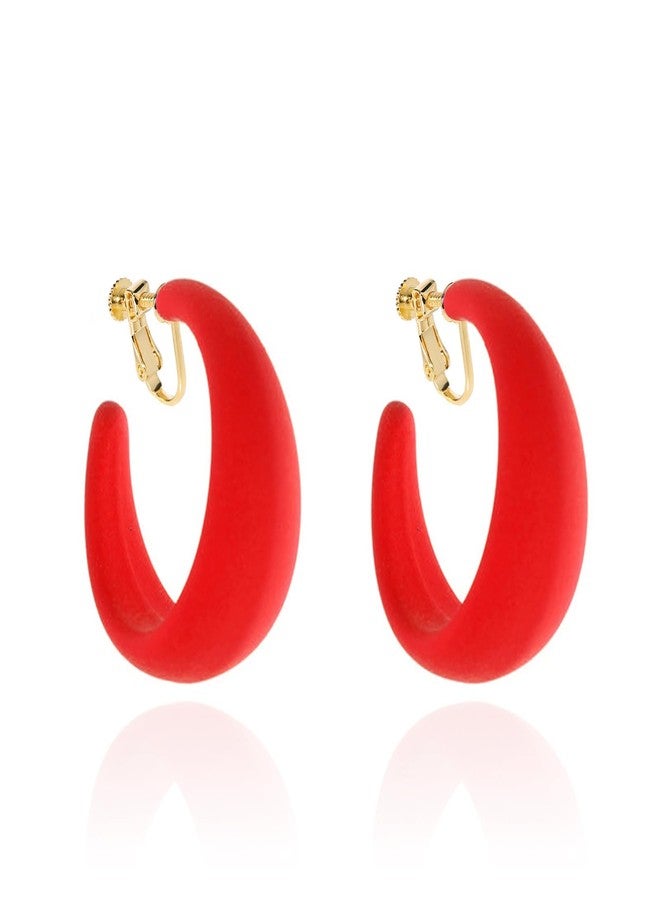 Novearring Red Clip on Hoop Earrings for Women Detachable Clip-on Earrings 80s 90s Accessories Outfit Retro Neon Party Halloween Costumes Jewelry - Image 1